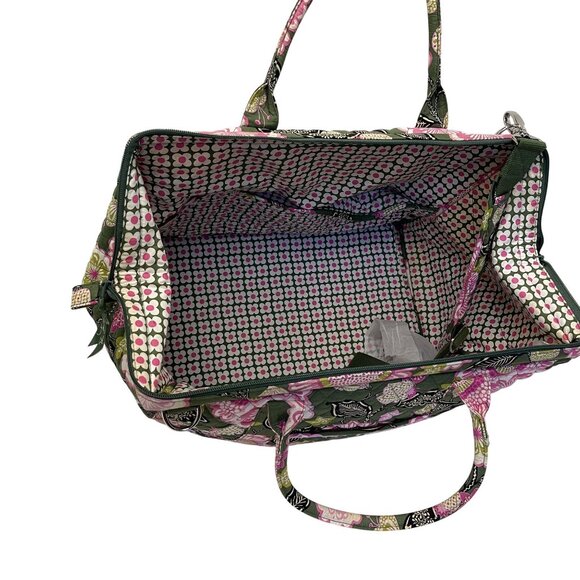 Vera Bradley Floral Travel Duffel Bag Pink Green Pattern Cotton Quilted Large - Picture 3 of 4